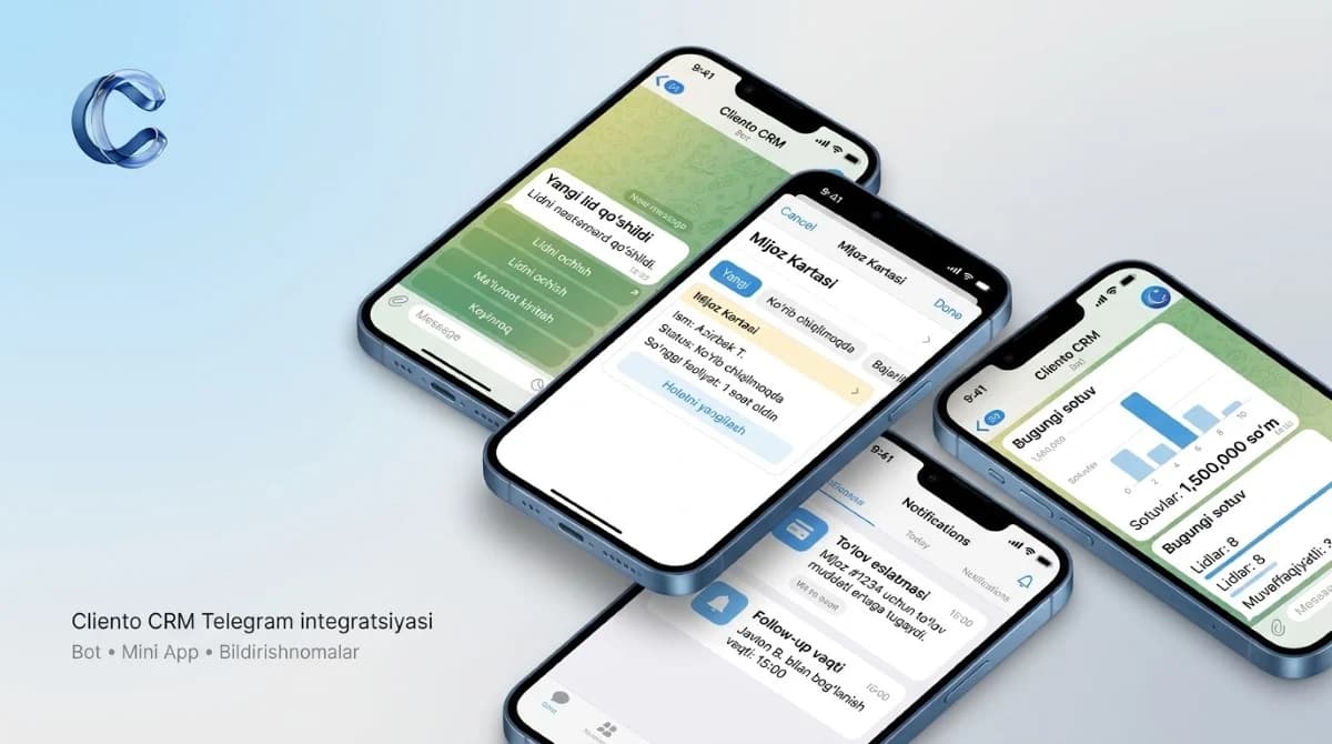 Cliento CRM Telegram integratsiyasi — 7 ta asosiy imkoniyat