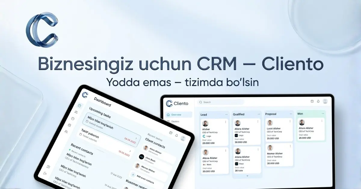 CRM tizimi boshqaruv paneli namunasi